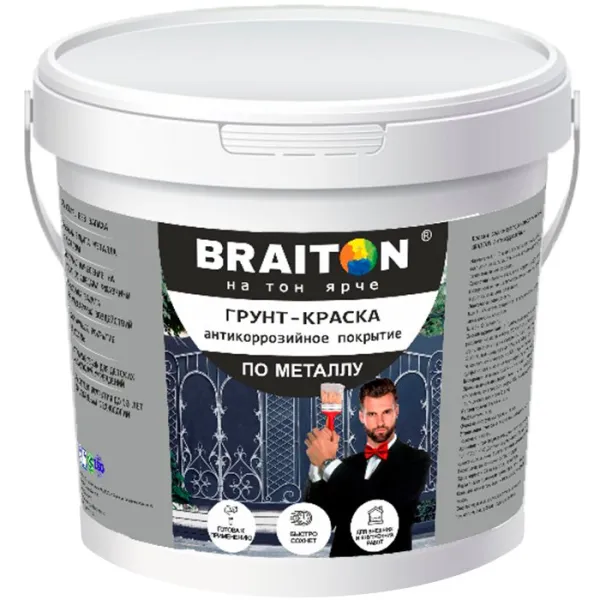 Грунт-краска по металлу АНТИКОРРОЗИЙНАЯ Braiton Paint зеленая