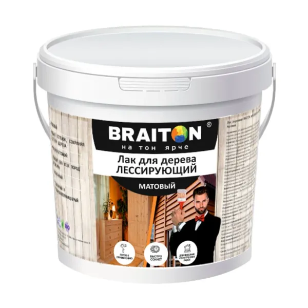 Лак для дерева ЛЕССИРУЮЩИЙ матовый (цвет Полисандр) Braiton Paint акриловый ВД